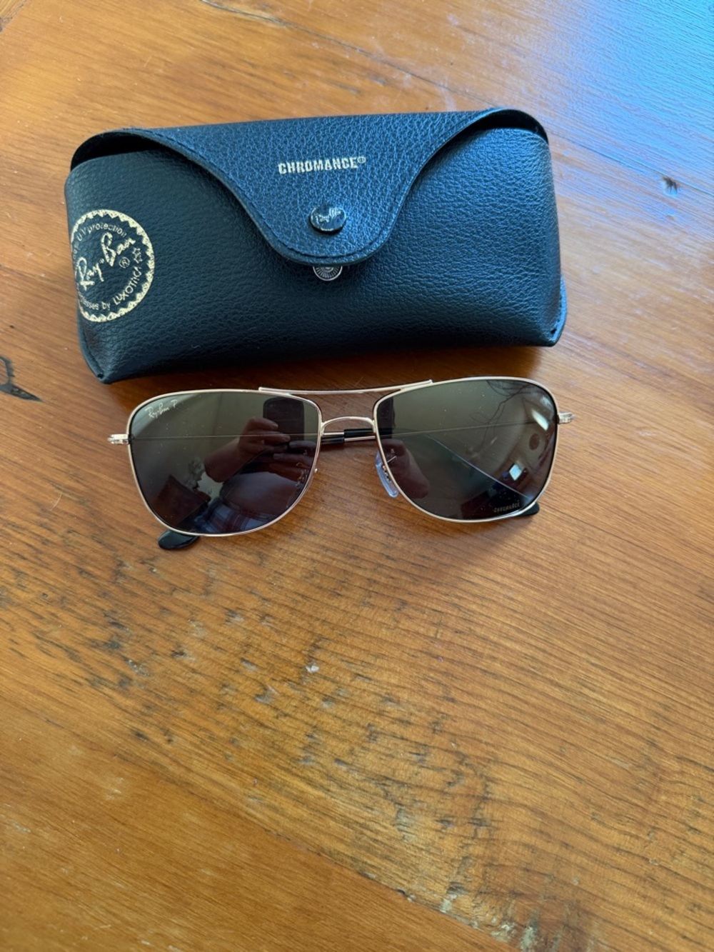 Ray-Ban Gold Frame Sunglasses with Brown Lenses-Polarized